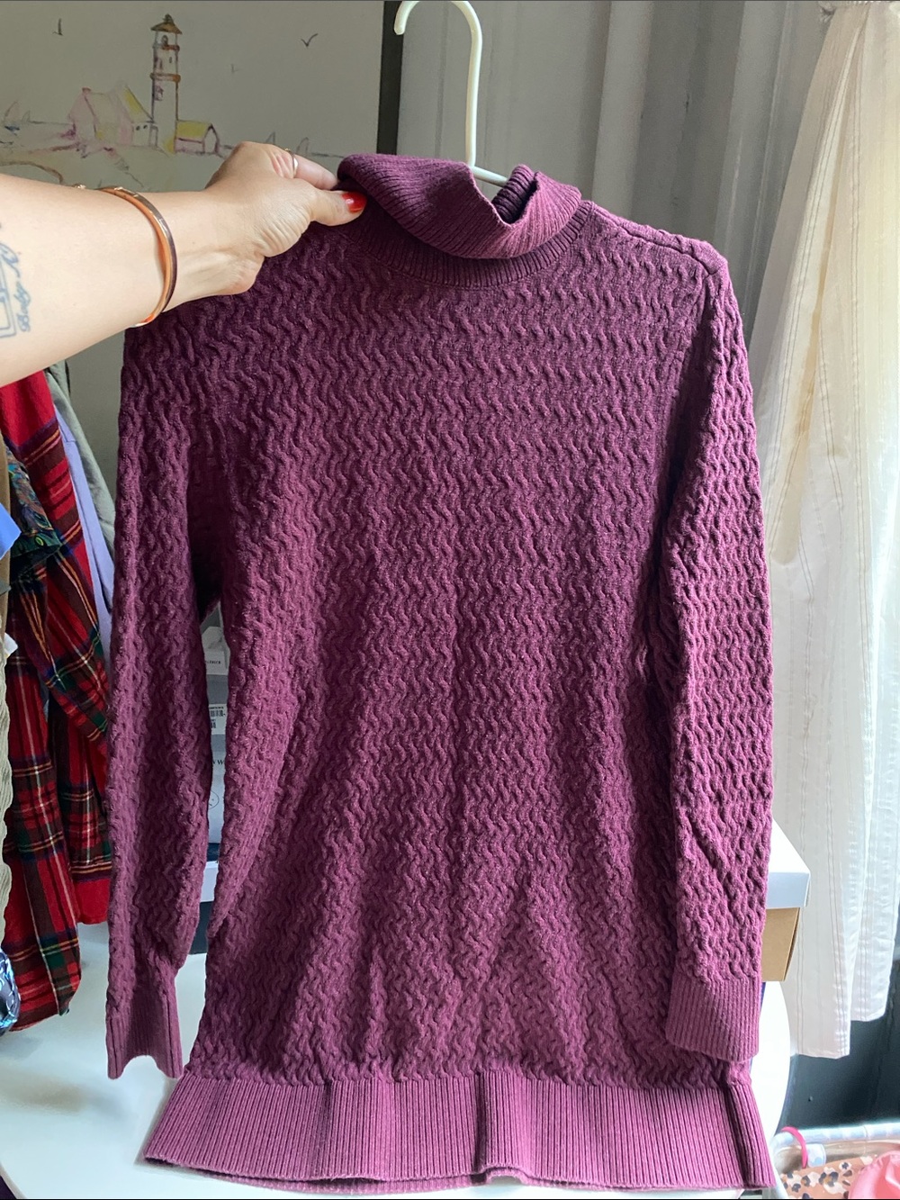 Lands' End Women's Plum Cable-Knit Turtleneck Sweater